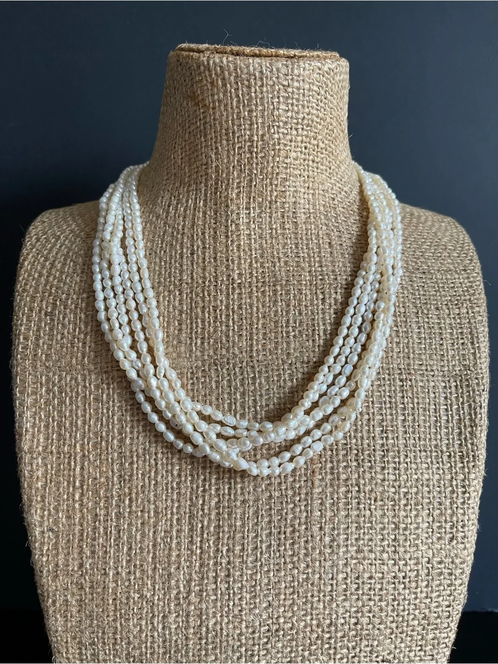 Multi-Strand genuine freshwater White Pearl Necklace .